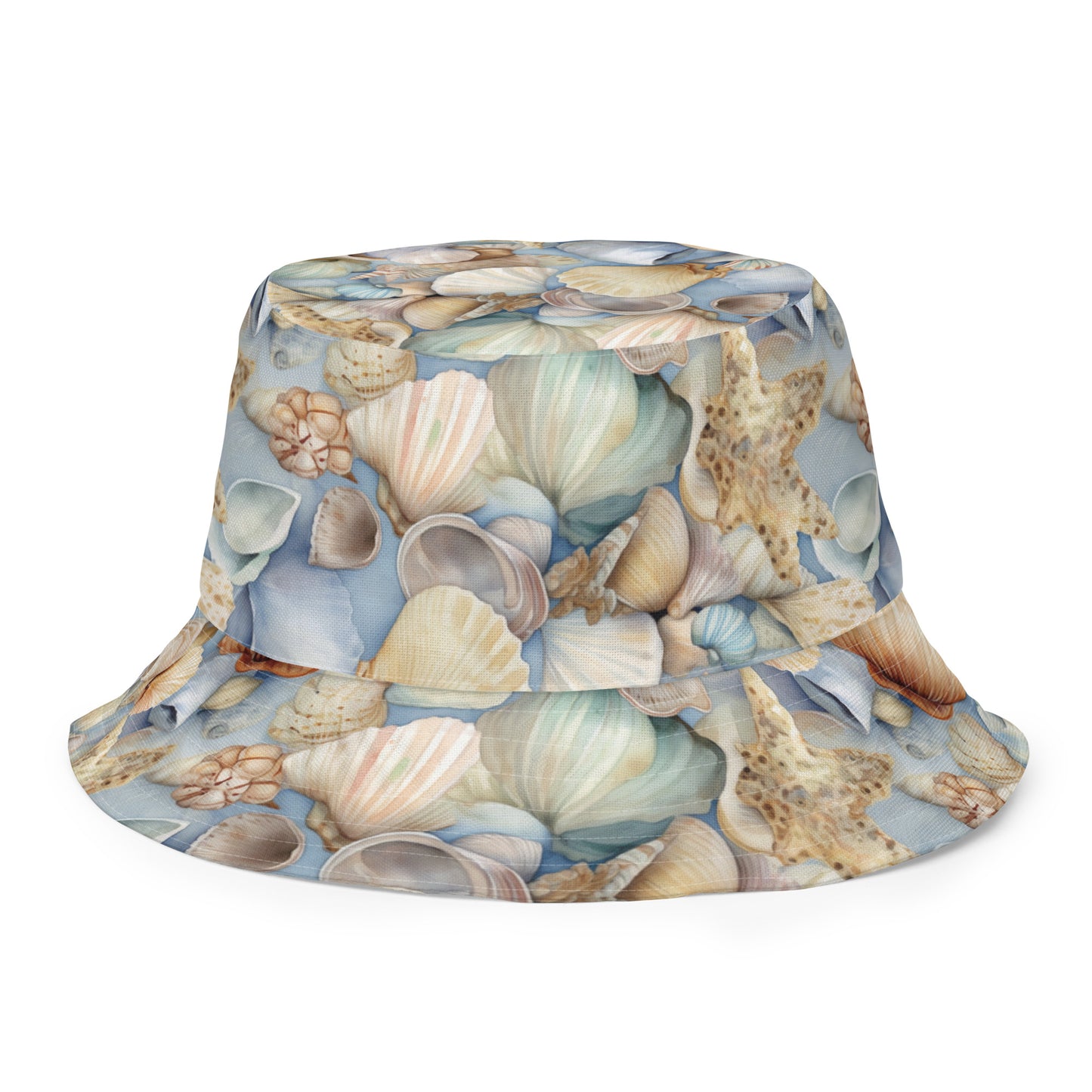 Watercolor Ocean & Seashells Reversible Bucket Hat