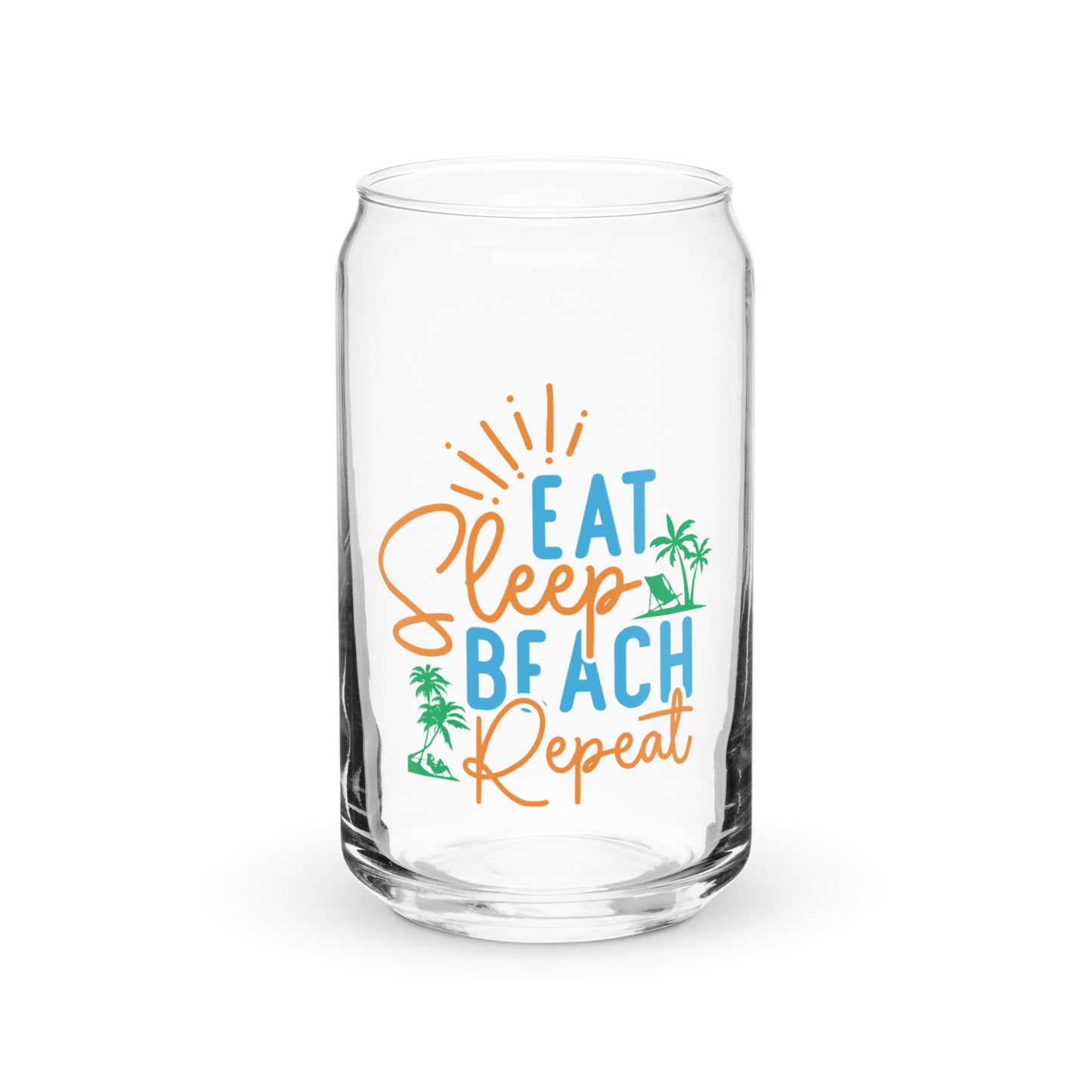 Eat, Sleep, Beach, Repeat Can-Shaped Glass