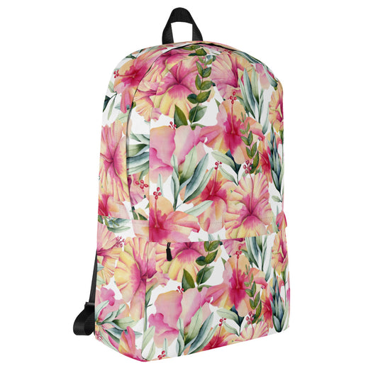 Pink and Yellow Hibiscus Flower Backpack