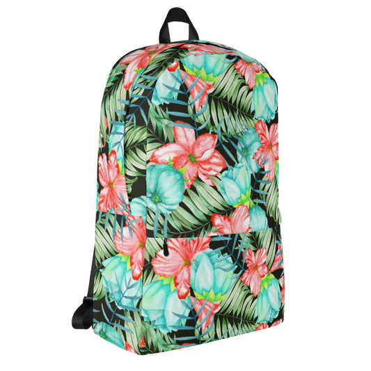Watercolor Palm Leaves and Flowers Backpack
