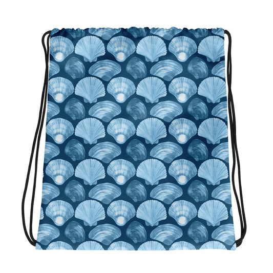 Blue Watercolor Seashell Drawstring bag
