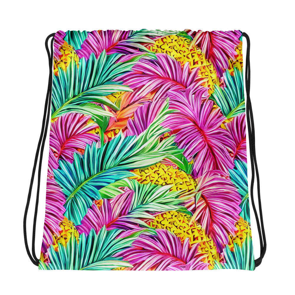 Vibrant Palm Leaves Drawstring Bag