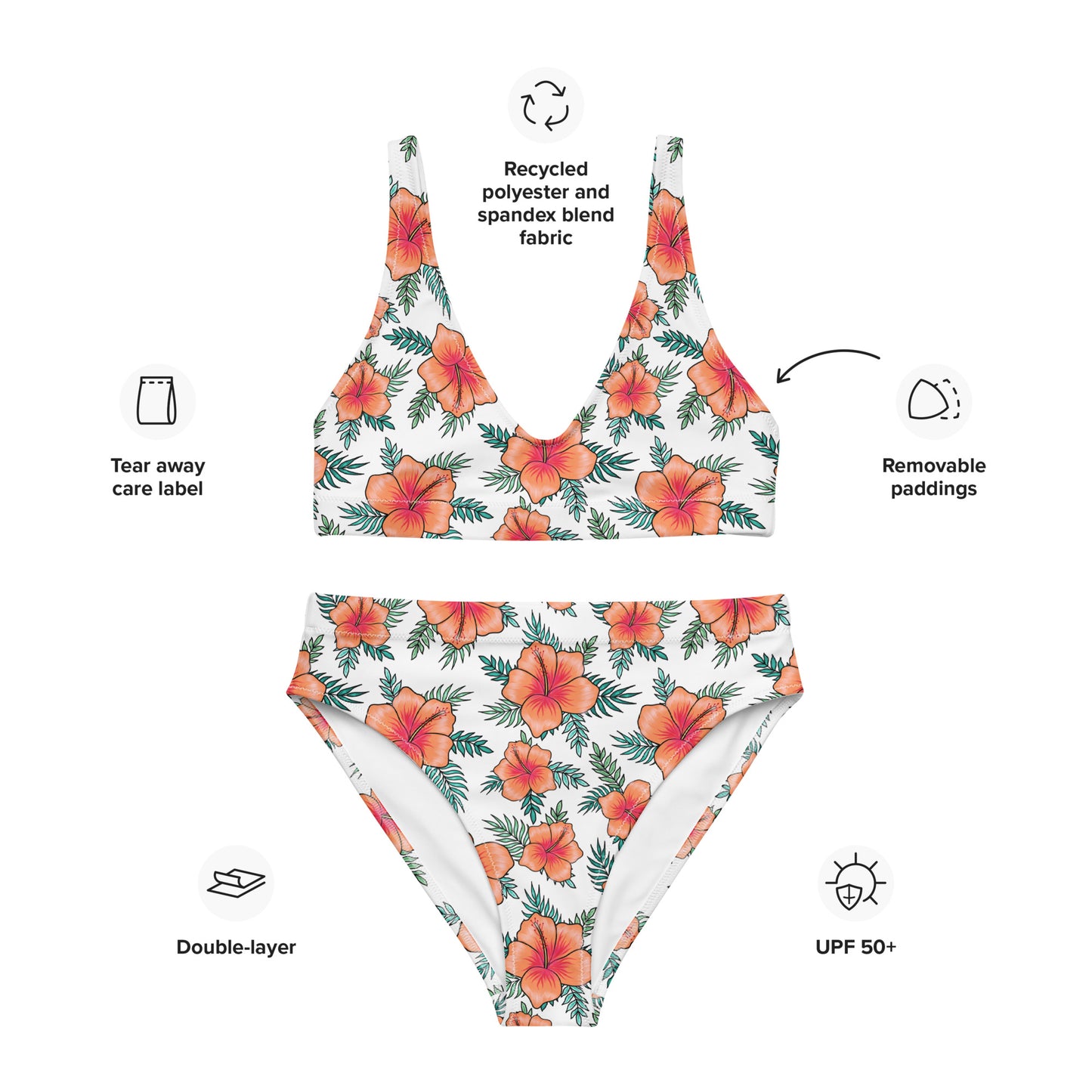 Orange Hibiscus High-Waised Bikini