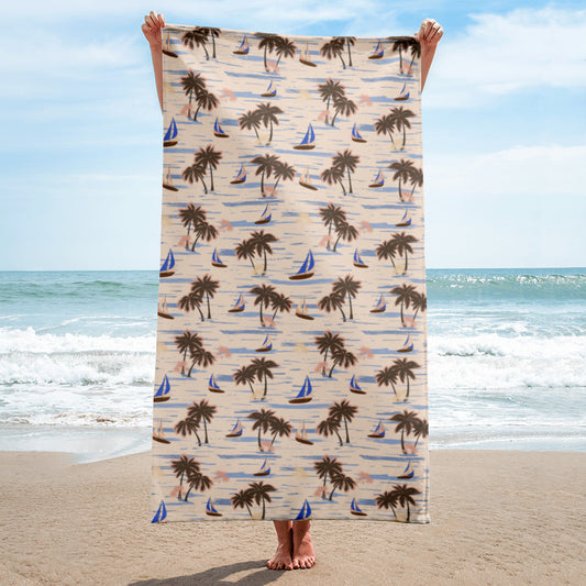 Palm Trees and Sailboats Beach Towel