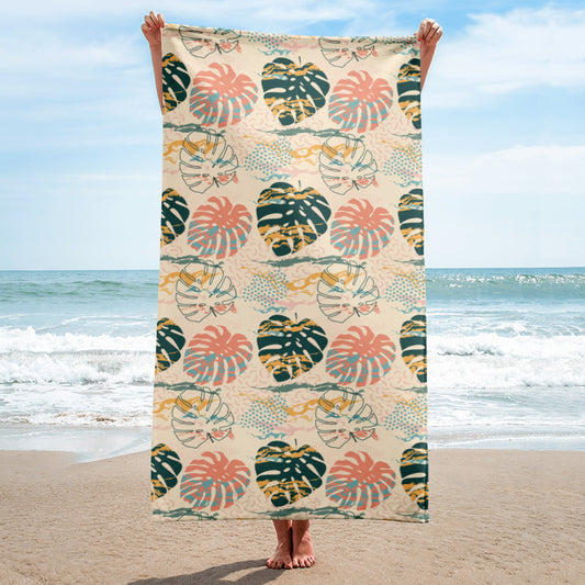 Abstract Tropical Leaf Beach Towel