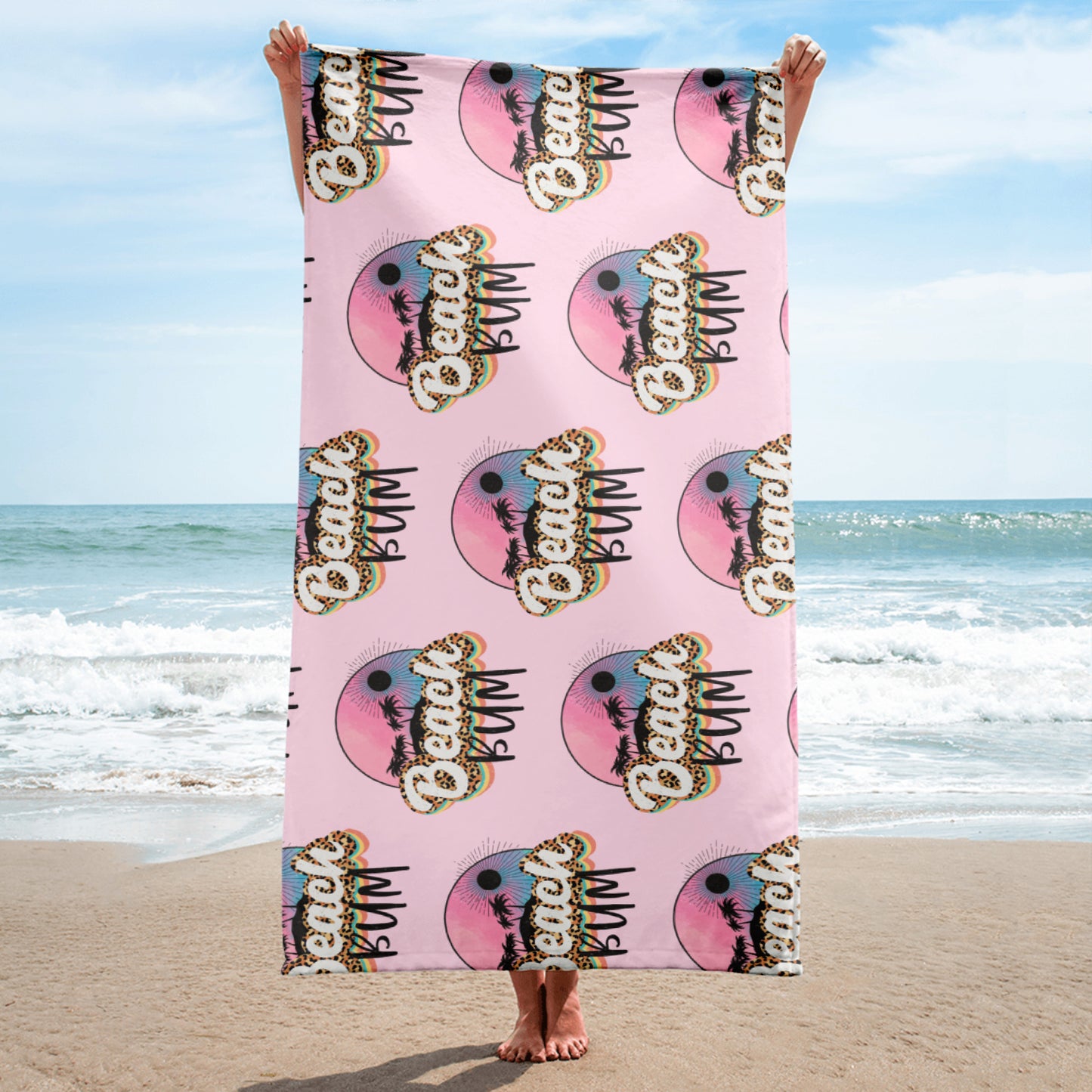 Beach Bum Leopard Print Sunset Beach Towel
