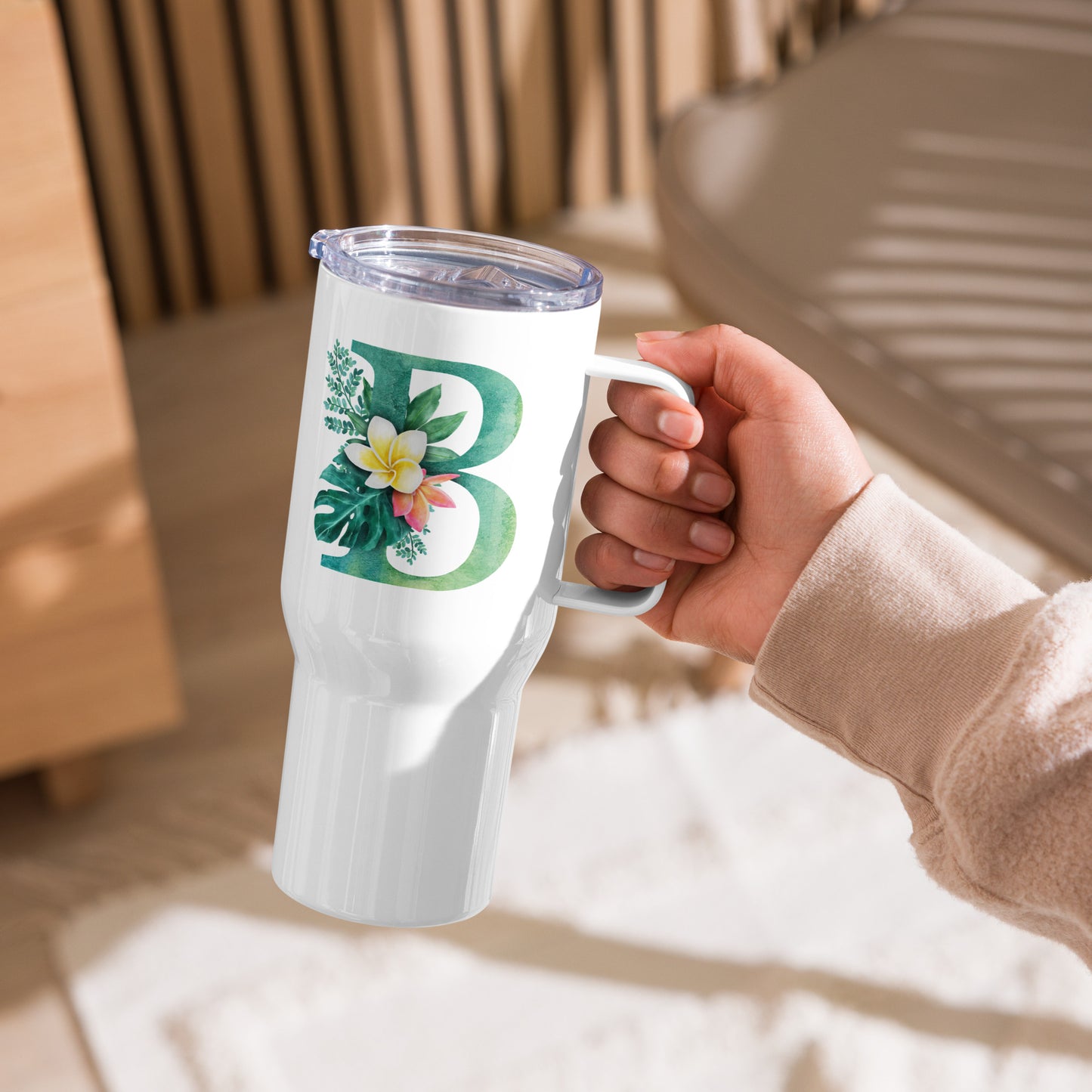 Tropical Vibes Travel Mug with Personalized Initials