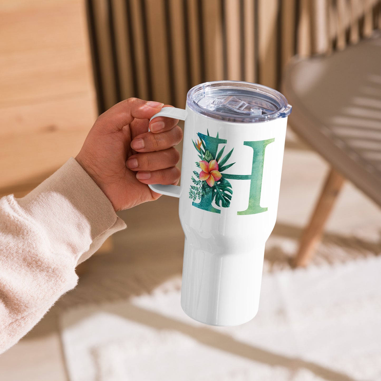 Tropical Vibes Travel Mug with Personalized Initials