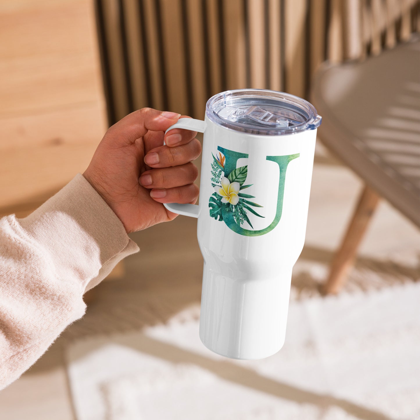 Tropical Vibes Travel Mug with Personalized Initials