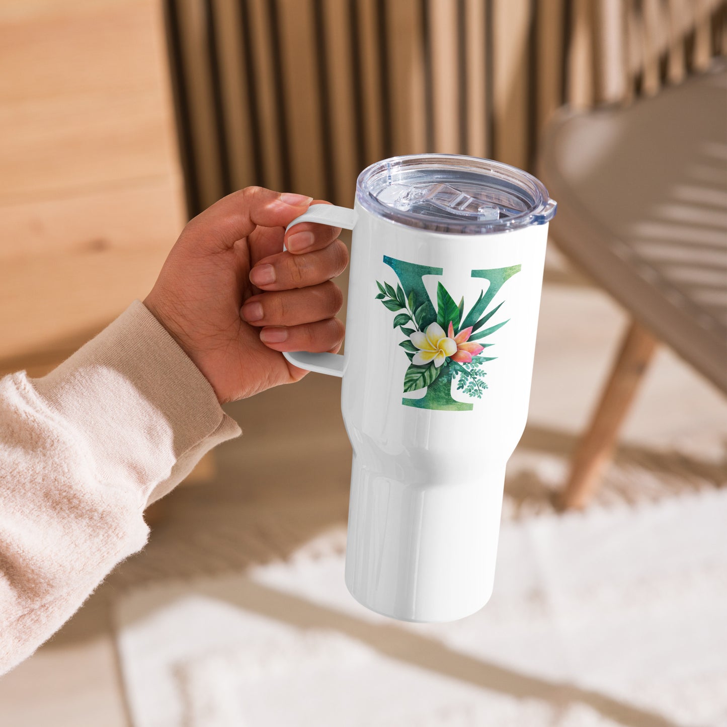 Tropical Vibes Travel Mug with Personalized Initials