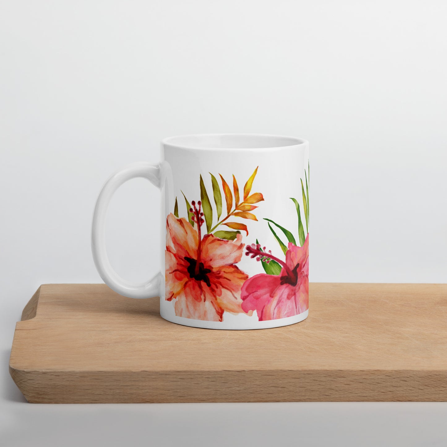 Tropical Floral Print White Glossy Mug