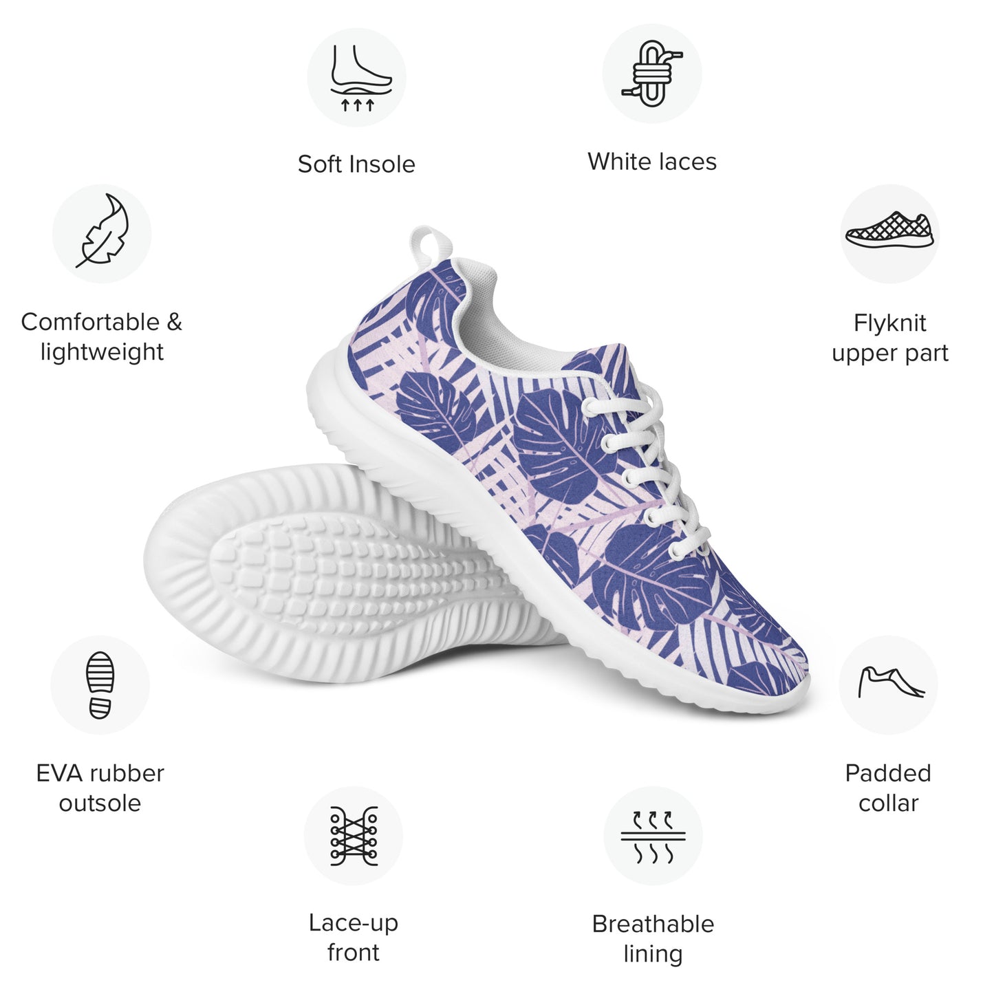 Purple Monstera and Palm Leaves Women's Athletic Shoes